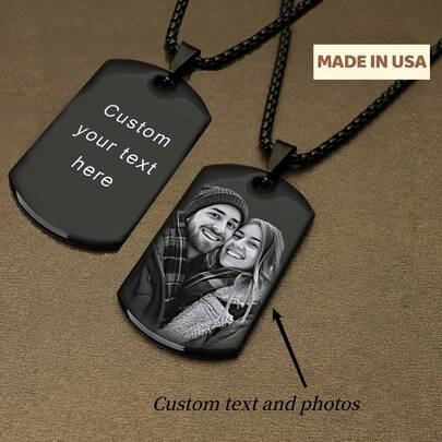 [Customization] Personalized Laser-Engraved Photo And Information Necklace, Pendant, Keychain, Dog Tag; Custom-Engraved Christmas Gift Necklace With Photo.