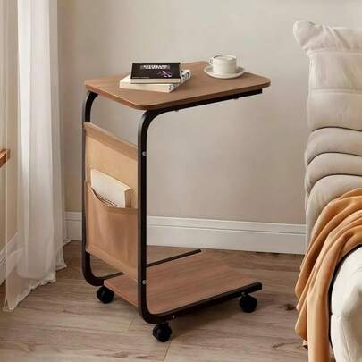 A Wheeled Double-Layer Storage Sofa Side Table, Coffee Table And Bedside Sofa. With A Sturdy Metal Frame, It Saves Space And Is Easy To Move. It Has 360° Rotatable C-Shaped Wheels For The Living Room Sofa Side Table And Coffee Table.