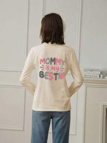 Tween Girl Graphic Print Round Neck Long Sleeve T-Shirt, Autumn/Winter Top