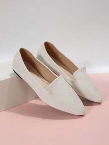 Plus Size 35-45 Women's Pointed Toe Slip-On Flat Shoes, New Spring/Autumn Outdoor Daily Loafers, White Canvas Wave Pattern Soft Bottom Work Driving Moccasins - White Wavy Fabric - View 8