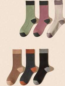 Set de 6 perechi de șosete pentru femei, în culori solide, confortabile, respirabile și versatile, potrivite pentru sporturi înalte pentru femei și toate meciurile, toamnă/iarnă
