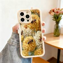 Cubierta de teléfono con borde negro diseño floral amarillo y blanco con abejas para iPhone 14 Pro Max elegante protección para uso diario y eventos especiales - Burdeos - Ver 4