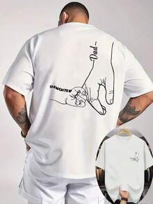 Men's Father And Daughter T-Shirt - Front And Back Print Hand-Drawn Father And Daughter Pattern - Father's Day Gift, Lightweight Fabric, Breathable, Casual Summer Crew Neck Short Sleeve (Machine Washable), Outdoor Activities, Emotional Design, Durable Construction, Shirts, Jackets, T-Shirts, Gym, Men's Jackets - 白色 - 查看 6