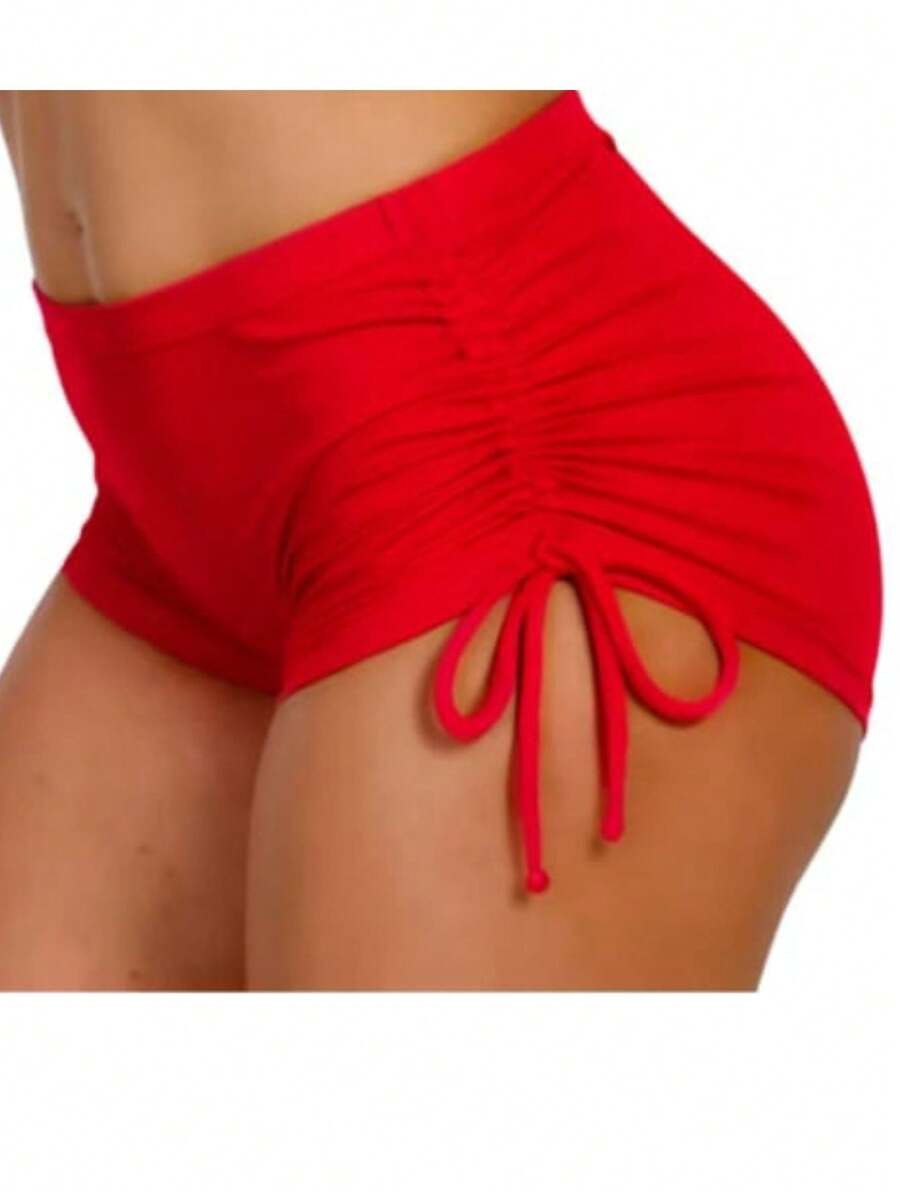 SW Women's Bikini Shorts Sunkini Shorts With Adjustable Side Ties For Beach, Pool, Knot, And Drawstring. - Rojo - Ver 1