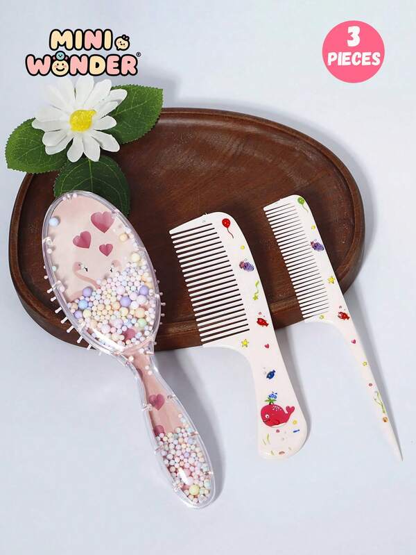 Set de 3 peines con diseños de animales de dibujos animados, que incluye cepillo y peines de dientes finos y gruesos, con cabezal de plástico ABS duradero, adecuado para todo tipo de cabello, opción de regalo perfecta
