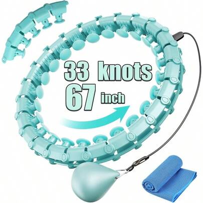 Weighted Workout Hula Circle 33 Knots Fit Hoop Plus Size Adult Weight Loss - Exercise Waist Ring, Detachable Adjustment Silent Fitted Equipment Cyan