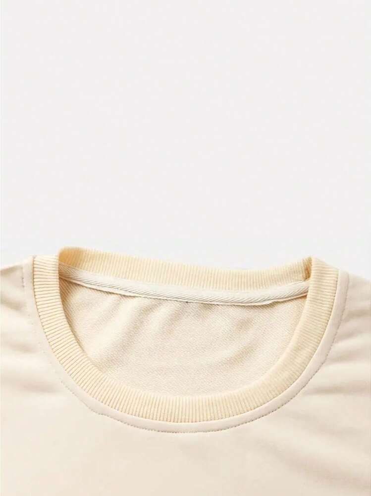 Women's Drop-Shoulder Sweatshirt, Casual Long-Sleeve Round-Neck Pullover For Spring And Summer, Casual Attire Top, Outerwear, Women's Clothing, Patterned Sweatshirt, Casual Streetwear Sweatshirtgifts For Mom-Free Shipping - 杏色 - 查看 3