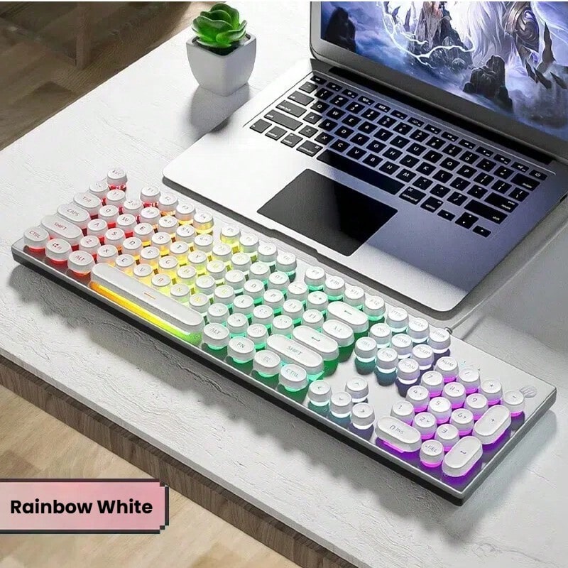 HP K500Y Mechanical Keyboard: True Mechanical Feel Switches, Full N-Key Rollover, Adjustable Backlighting, Multi-Device Compatibility, Suitable For Gaming, White Mixed Backlighting [Round Cap]. - White Mixed Light [round Cap] - View 1