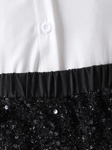2pcs Girls' Long Sleeve Ruffle Trim Sequin Shorts Set, Elegant, Spring/Autumn - Black - View 10
