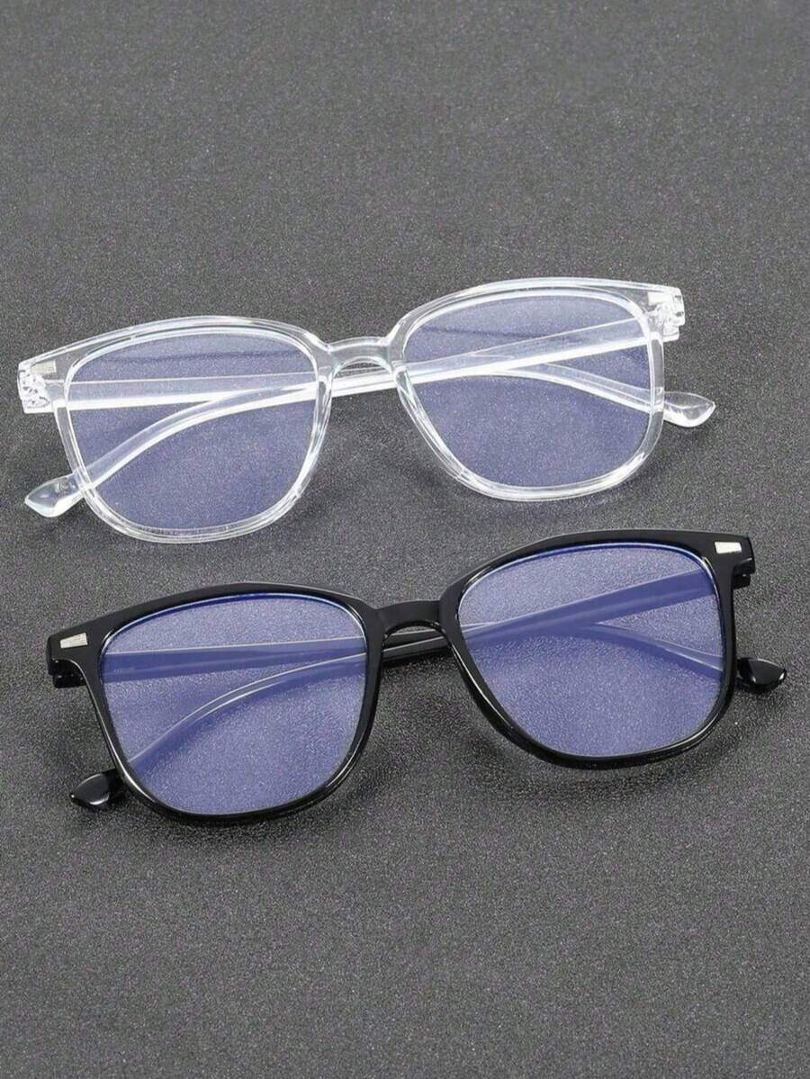 2 piezas Gafas de montura cuadrada de plástico, estilo moderno y sencillo, básicas perfectas para uso casual, transparentes, ideales para volver al colegio, vida diaria, oficina, lectura, ver la televisión, jugar a videojuegos, decoración de teléfono - Multicolor - Ver 1