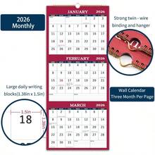 CZ 2026 Calendar 2026 Wall Calendar 3 Month Calendar Display 2026 Folded In A Month Jan.2026 Dec.2026 11 X 26 3 Month Wall Calendar 2026 Red 5837 - 如圖 - 查看 4