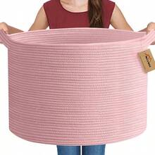 Extra Large Pink Basket 22"X22"X14" Woven Cotton Rope Bin With Handles Blanket Storage For Living Room Baby Toy Storage Bin Box Wicker Laundry Basket Pink Room Decor Organizing - Pink - View 1