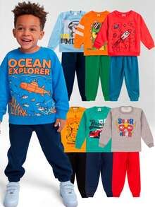 6 Pieces Children's Sweatshirt Kit For Boys, 1 To 14 Years, Winter, 3 Tops + 3 Pants - Immediate Shipping - 彩色 - 查看 5