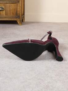 女士尖头细高跟镂空优雅派对高跟鞋，黑色、银色、白色、酒红色高跟鞋 - 酒紅色 - 查看 7