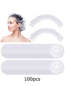 100pcs Disposable Thick Shower Cap, Waterproof Dust-Proof Salon Hair Dye Cap, Extra Large Rectangular Shower Cap - Clear - View 2