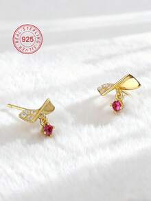 Artepollo 925 Sterling Silver Cubic Zirconia Butterfly Stud Earrings, 14K Gold Plated Rose Pink Cubic Zirconia Simple Earrings, Hypoallergenic, Fade Resistant, Lightweight, Daily Jewelry, Gift Box Packaging, Birthday Gift