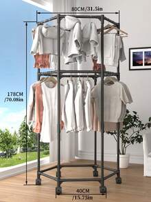 六面旋转晾衣架 - 坚固金属管，独立设计，便携高效，可收纳和展示衣物，黑/白两色可选，四季皆宜。六边形带六个轮子的旋转移动晾衣架，黑白两色可选，16mm加厚金属杆支撑稳固，适用于卧室、客厅、阳台、洗衣房等场所。 - 彩色 - 查看 11