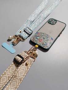 条纹珍珠吊坠挂绳，兼容手机壳，多功能配件 - 格紋線條頸繩 - 查看 8