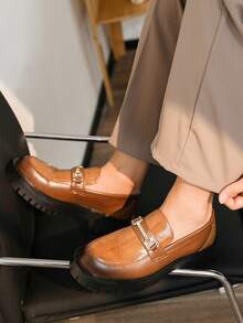 Men's Slip-On Loafers, Versatile Business Casual Shoes, Thick Sole Elevator Shoes, Slip-On For Commuting, Party, Banquet, Street Wear - Brown - View 4