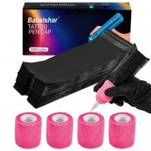 GSYY 200Pcs Black Tattoo Machine Covers And 4 Pink Gr Tape 7.2 X 2.5 Inch Diosable Essional Sealable Tattoo Pen Covers Supplies And Accessories - Black - View 1
