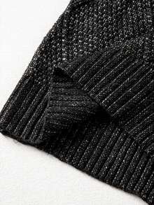 Acelitt 大码女式纯色针织纹理图案露肩大码毛衣连衣裙，秋冬季（建议选择小一码以获得更合身的效果） - 黑色 - 查看 10