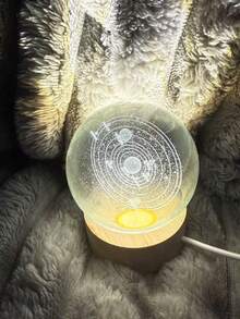1pc Night Light, Crystal Glass Art Decor With Wooden Base, USB Powered LED Lamp - USB Circle - View 4