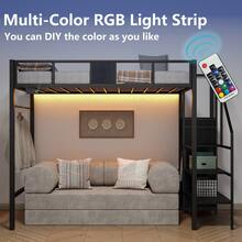 Furniouse Bed Frame, Loft Bed, Modern Minimalist Black Metal Bed Frame With Charging Station And LED Lighting, Three Storage Compartments, Safety Guardrails, Sturdy And Durable With Silent Operation, Perfect For Small Rooms, Apartments, Dormitories, Etc. - 查看 4