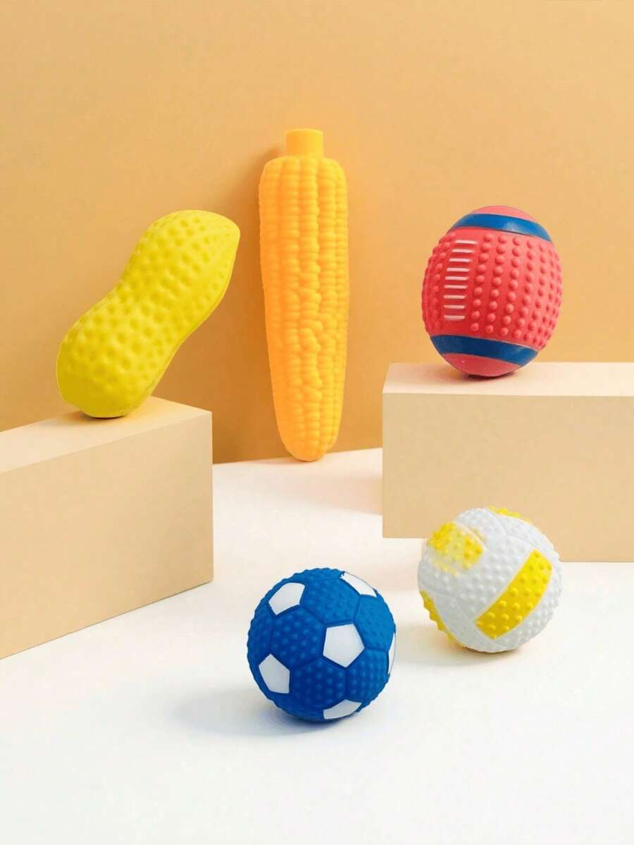 Squeaky Peanut Shaped Dog Chew Toy, Rubber Pet Teething Toy For Training & Entertainment