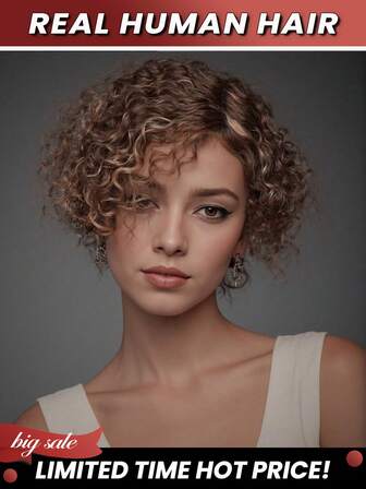 万圣节服装/2025 新款全真人发无胶卷发假发短卷发机织精灵剪发真人发假发深波浪卷发处女蕾丝透明前假发