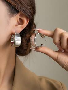 2-18pcs Women Silver-Tone Personalized Earrings Set, Fashion CZ Stud Earrings, Pendant Earrings, Versatile Daily Wear - Silver - View 11