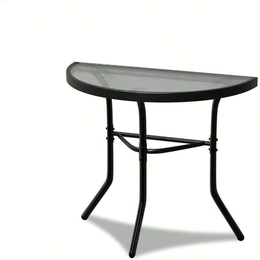 ALFORDSON Semicircle Outdoor Dining Table Dia.70cm 64cm H Garden Patio Furniture Patio Desk Outdoor Chairs Indoor Bar Table For Garden Lawn Balcony Swimming Pool Side Black - Black - View 1