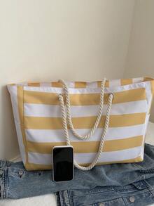 Bolsa de lona a rayas de gran capacidad para viajes cortos, bolsa de gimnasio, bolsa de yoga, bolsa de regreso a la escuela para estudiantes, unisex