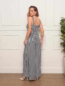 Plain, Loose-Fitting Tailored Jumpsuit With Wide-Leg Pants And A Back Zipper. Super Comfortable. - 海軍條紋 - 查看 4