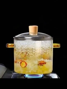 Pentola per zuppe in vetro borosilicato da 1,6 litri con manico - Pentola trasparente resistente al calore, adatta per fornelli e forni, perfetta per zuppe, latte e ramen - Accessorio da cucina inodore, ideale per regali di Natale e cucina festiva