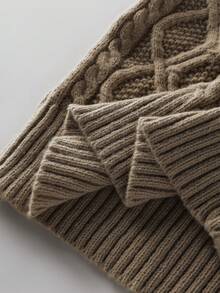 Men's Casual Solid Color Half-Zip Turtleneck Cable Knit Sweater, Autumn/Winter - Khaki - View 6
