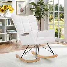 Rocking Chair For Living Room, Rocking Armchair Upholstered With Teddy Fabric, Recliner, Sun Lounger, Garden Lounger - White - View 2