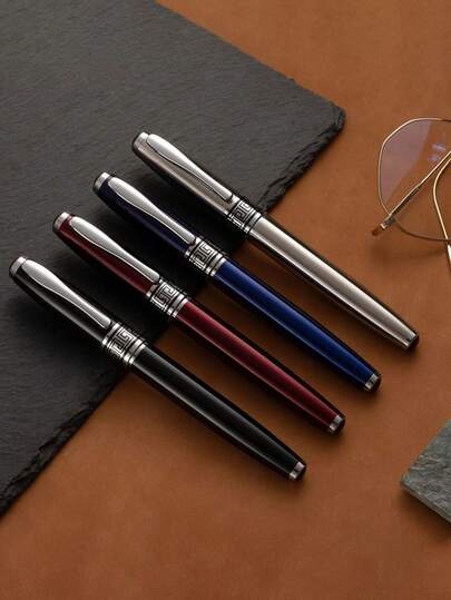 1pc Business Pen Set - Metal Signature Pen + Carbon Fiber Gel Pen & Ballpoint Pen (For Office/Contract Signing