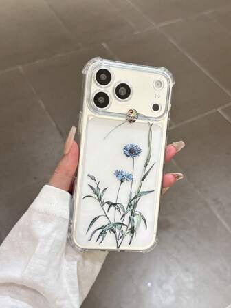 1 pieza Funda de teléfono transparente y a prueba de golpes, con diseño minimalista de flores y estampado floral, adecuada para iPhone 17 Pro Max, 16 Pro, 15 Pro Max, 14 Pro Max, 13, 12, 11