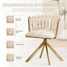 Fotel welurowy z solidną metalową ramą, funkcją obrotu o 180°, ergonomią dostosowaną do pleców i aksamitnym luksusem, umożliwiającym elastyczne użytkowanie w salonie, buduarze i kreatywnym miejscu pracy (zestaw 2 części) - Kość słoniowa + Aksamit + Złote Nogi - Zobacz 4