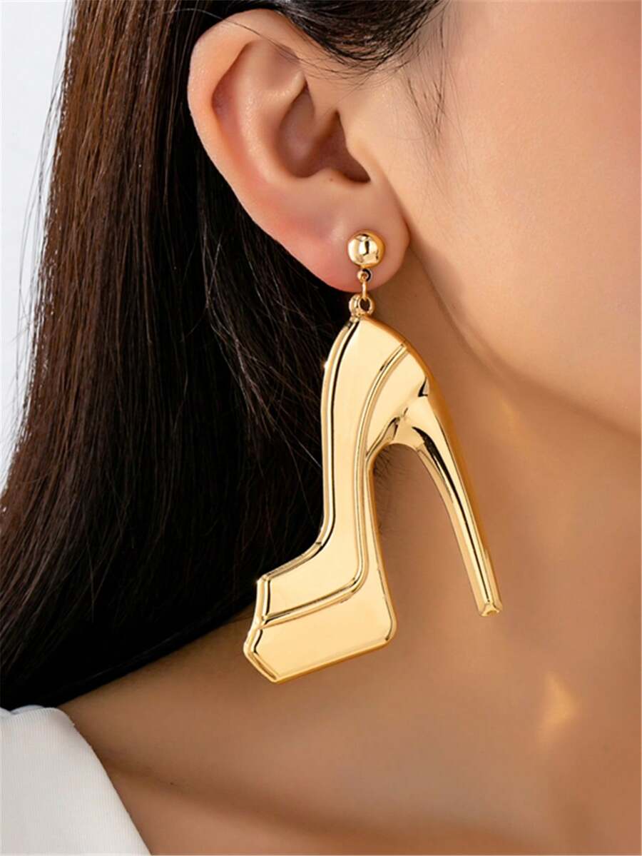1 par de pendientes con forma de tacón alto únicos para mujer, pendientes con dijes personalizados - Amarillo Oro - Ver 1