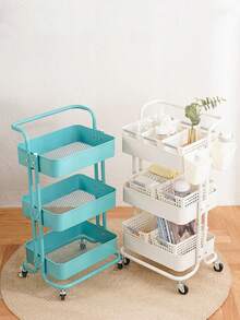 1pc Heavy Duty All-Steel Metal Utility Cart, Reinforced Structure, With Handle, 360° Swivel Wheels, Storage Rack, High Load Capacity, Multi-Function Display Rack - Multicolor - View 7