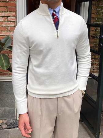 Men's Slim Fit Half Zip Ribbed Knit Sweater T-Shirt, Autumn/Winter