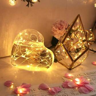 2m/6.56ft String Of 20 LED Lights, Battery-Powered (Batteries Included), 6-Waterproof Silver Wire Starlight String Lights, Suitable For Weddings, Christmas Parties, Decoration And Indoor Use.