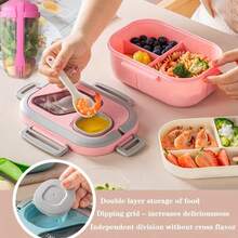 ZTVZTV Double-Layer Multi-Compartment Lunchbox Set/Single Lunchbox. Includes Lunchbox, Cup, And Lunch Bag, Suitable For School, Office, And Outdoor Picnics. | Food Storage Containers | Kitchen Accessories | Lunchbox Set/Single Lunchbox - 粉紅色套裝1(便當+咖啡杯+餐袋) - 查看 3