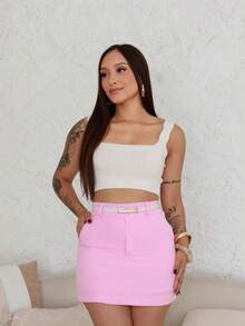 Simple, Casual, Elegant, With Belt, Zipper, Pocket, Evening Wear. - Màu Hồng baby - Xem 5