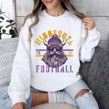 Minnesota Football Sweatshirt, Vikings Mascot Sweatshirt, Football Apparel, Vikings Pullover, Football Fan Wear, Game Day Apparel Comfortable Cotton Crew Neck Sweatshirt Sports Commuting Two-Way Wear - 白色 - 查看 3