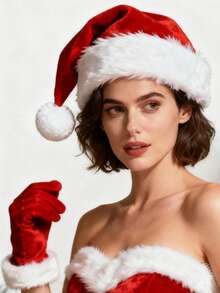 1pc Christmas Deer Horn Plush Santa Hat, Cute Fuzzy Earmuff Winter Warm Hat, Suitable For Autumn/Winter Christmas Holiday Wear