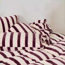 Luxury Queen Comforter Set Brown Stripes Velvet Feel Milk Fleece Comforter Queen Modern Style Striped Beding With 250g Microfiber Filling Lightweight 3 Pcs Boho Bedding Quilt Farmhouse Striped Fluffy Bed Set 1 Comforter 2 Pillowcases - Brown - View 7