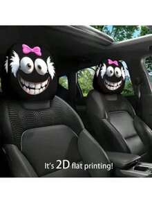 2 Car Headrest Covers With Funny Big Eyes Cartoon Pattern, Suitable For Travel/Daily Commuting/Car Interior Decoration, Perfect Choice For Halloween/Christmas/Thanksgiving, Fun And Practical, Suitable For All Seasons - Multicolor - View 11