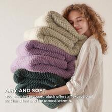 Sherpa Fleece Throw Blanket Couch - Herringbone Pattern Room Decor, Thick And Warm Blanket Winter, GentleSoft Fuzzy Cozy Gifts Women, Dark Green, 50x60 Inches - 02 - Dark Green + Throw (50" X 60") - View 4